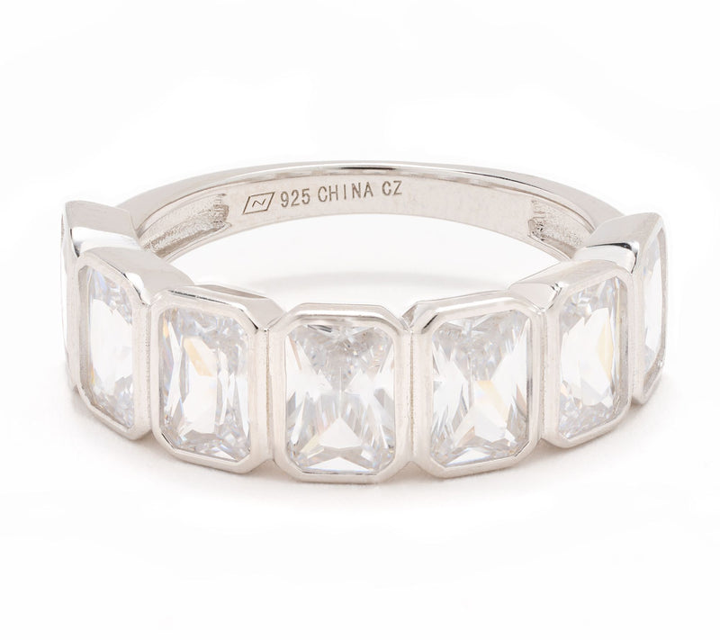 Diamonique Classics Radiant Seven Stone Band, Sterling Silver — View 6