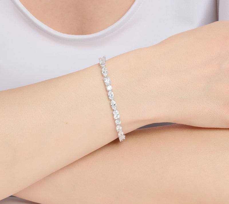 Diamonique Classics Fancy Cut Tennis Bracelet Sterling Silver — View 4