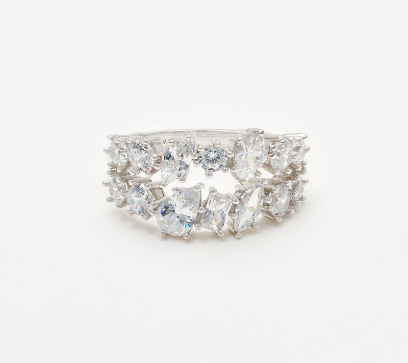 Diamonique Classics Fancy Cut Double Row Band Ring — View 7