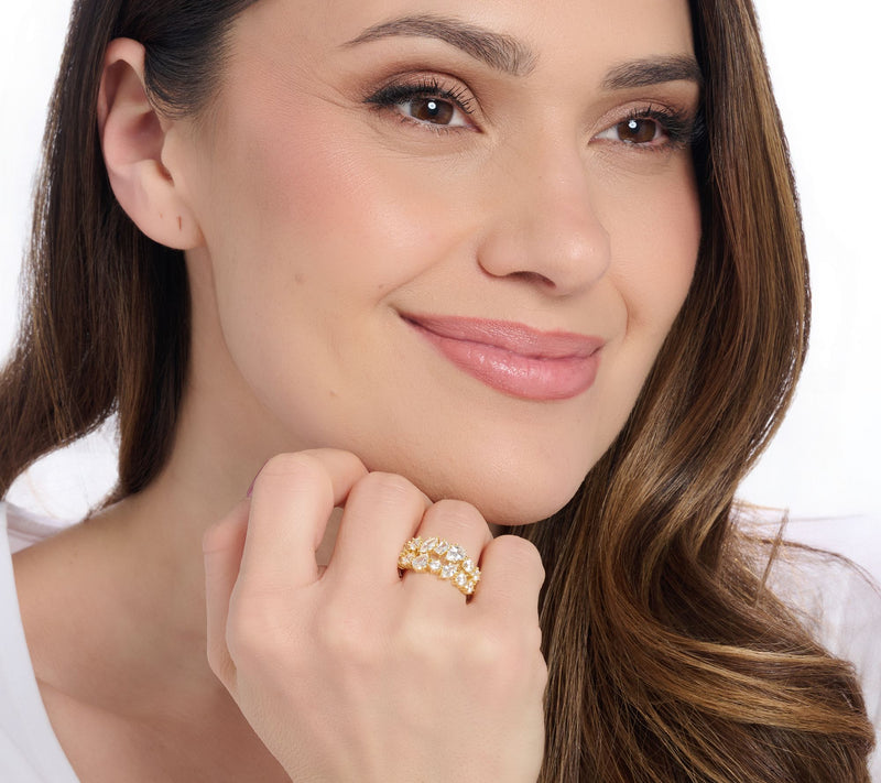 Diamonique Classics Fancy Cut Double Row Band Ring — View 4