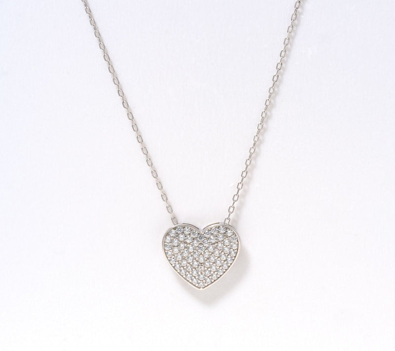Diamonique Pave Heart Necklace, Sterling Silver — View 3