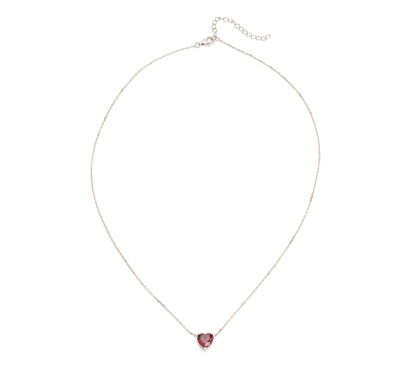 Diamonique White or Red Heart Necklace with Gift Box, Sterling Silver — View 6