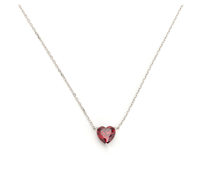 Diamonique White or Red Heart Necklace with Gift Box, Sterling Silver — View 5