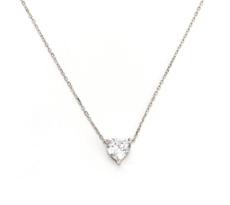 Diamonique White or Red Heart Necklace with Gift Box, Sterling Silver — Main view