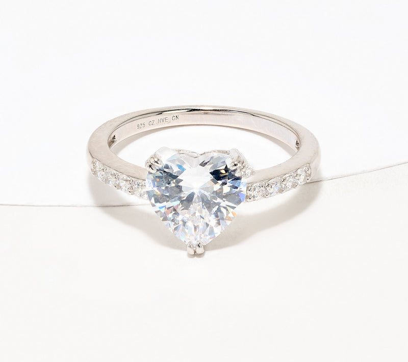 Diamonique Solitaire White or Red Heart Ring, Sterling Silver — View 8