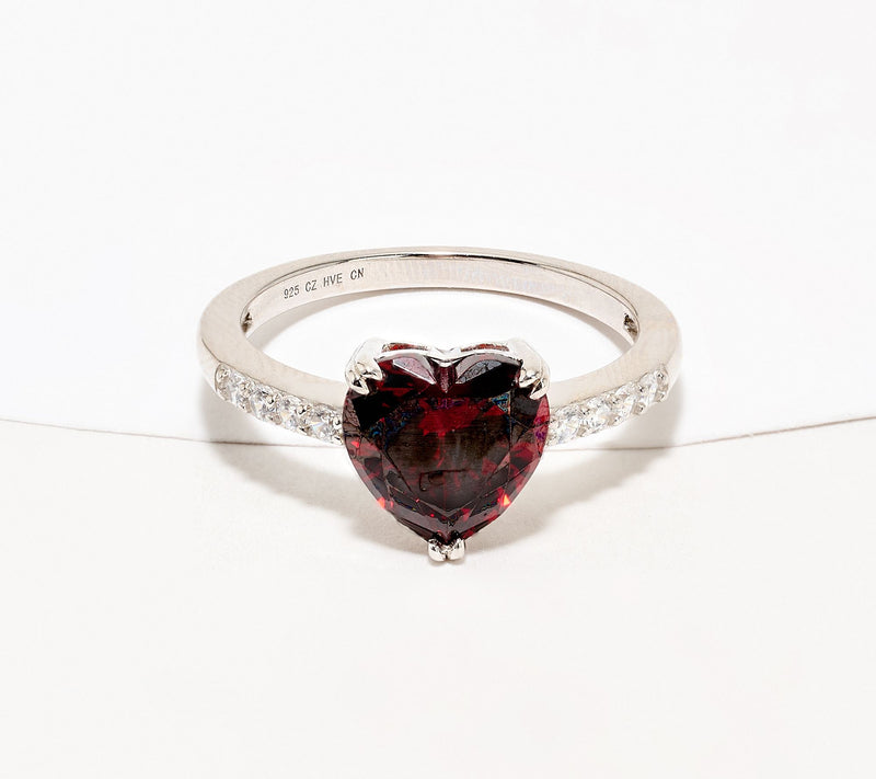 Diamonique Solitaire White or Red Heart Ring, Sterling Silver — View 9