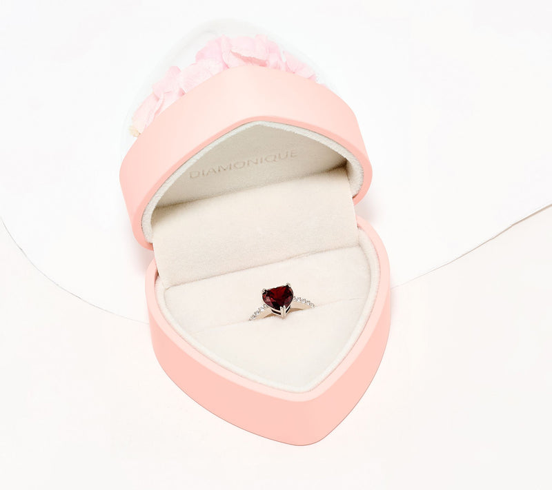 Diamonique Solitaire White or Red Heart Ring, Sterling Silver — View 3