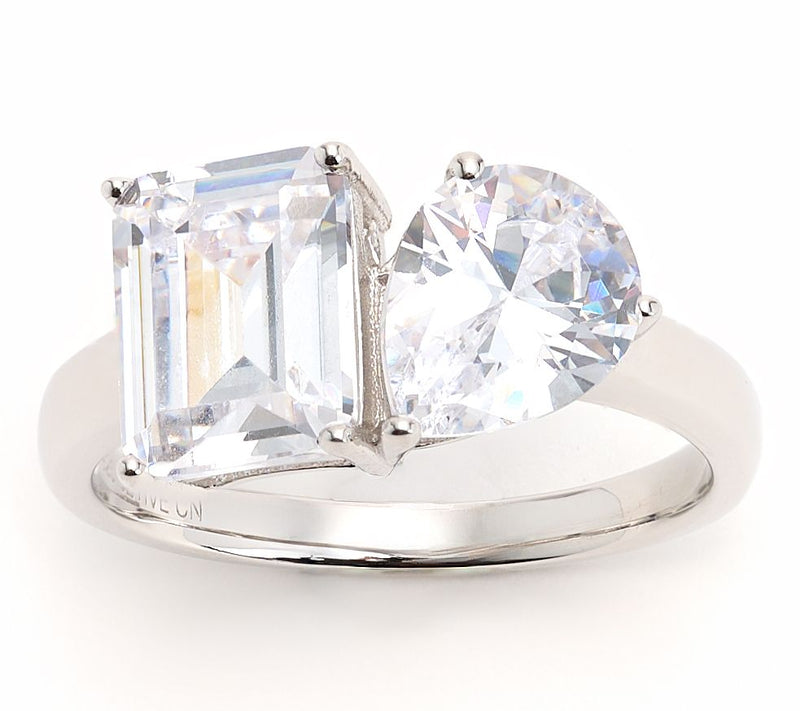 Diamonique Toi et Moi Dual Stone Ring, Sterling Silver — View 3