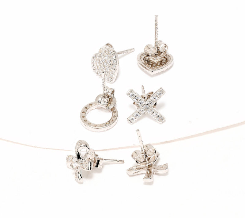 Diamonique Set of 3 Lovable Studs in Gift Box, Sterling — View 2