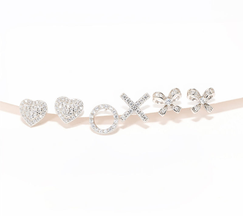 Diamonique Set of 3 Lovable Studs in Gift Box, Sterling — Main view