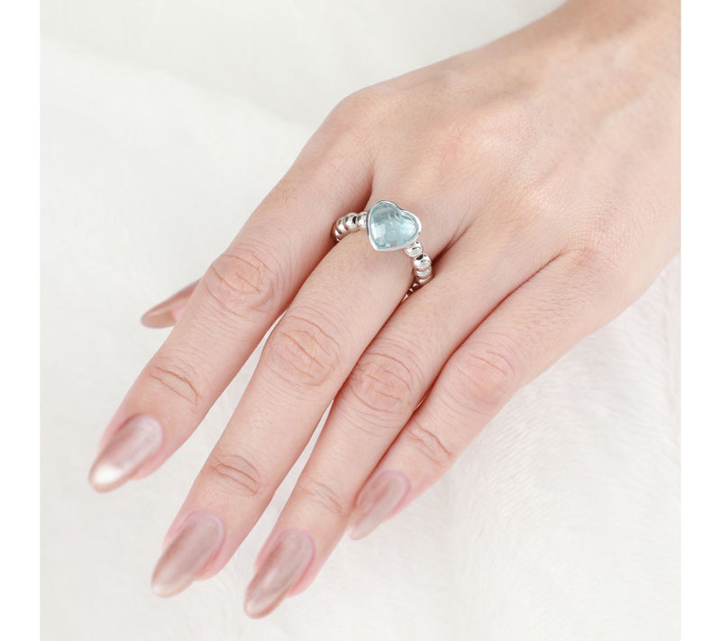 Elyse Ryan Sterling Silver Blue Topaz Heart Beaded Ring — View 4