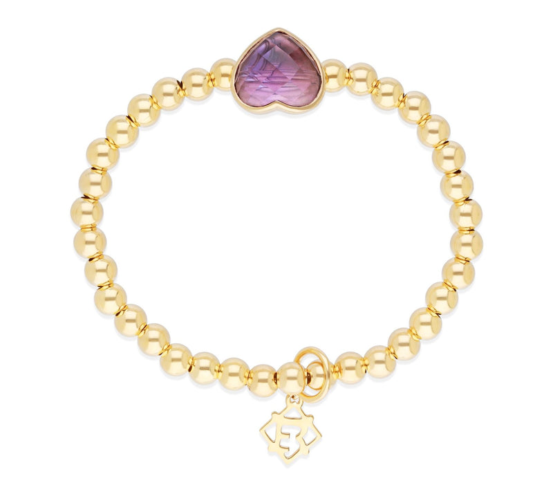 Elyse Ryan 14K Clad Amethyst Heart Beaded Stretch Bracelet — View 2