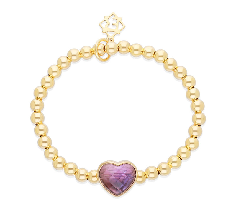 Elyse Ryan 14K Clad Amethyst Heart Beaded Stretch Bracelet — Main view