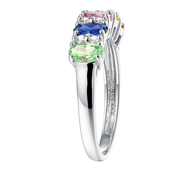 Fire Light Lab Grown Diamond & Multi-Sapphire Ring, Sterling — View 3