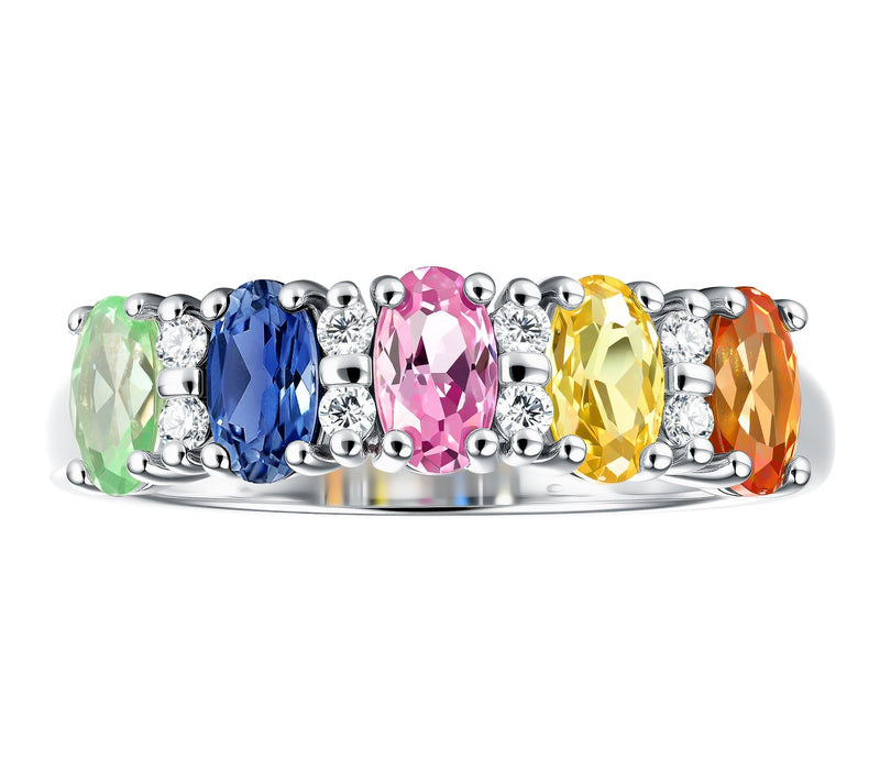 Fire Light Lab Grown Diamond & Multi-Sapphire Ring, Sterling — View 2