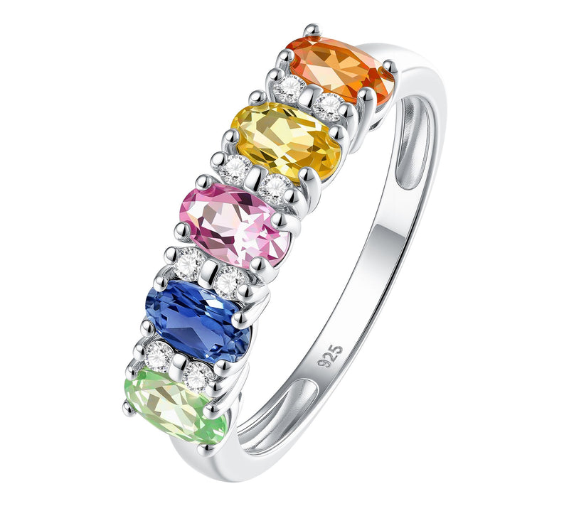 Fire Light Lab Grown Diamond & Multi-Sapphire Ring, Sterling — View 6