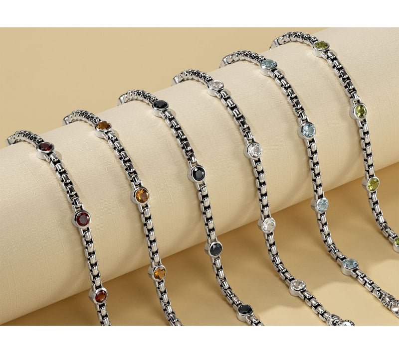 JAI Sterling Silver Box Chain Bezel Gemstone Bracelet — View 4