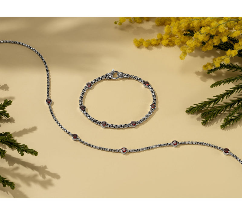 JAI Sterling Silver Box Chain Bezel Gemstone Bracelet — View 6