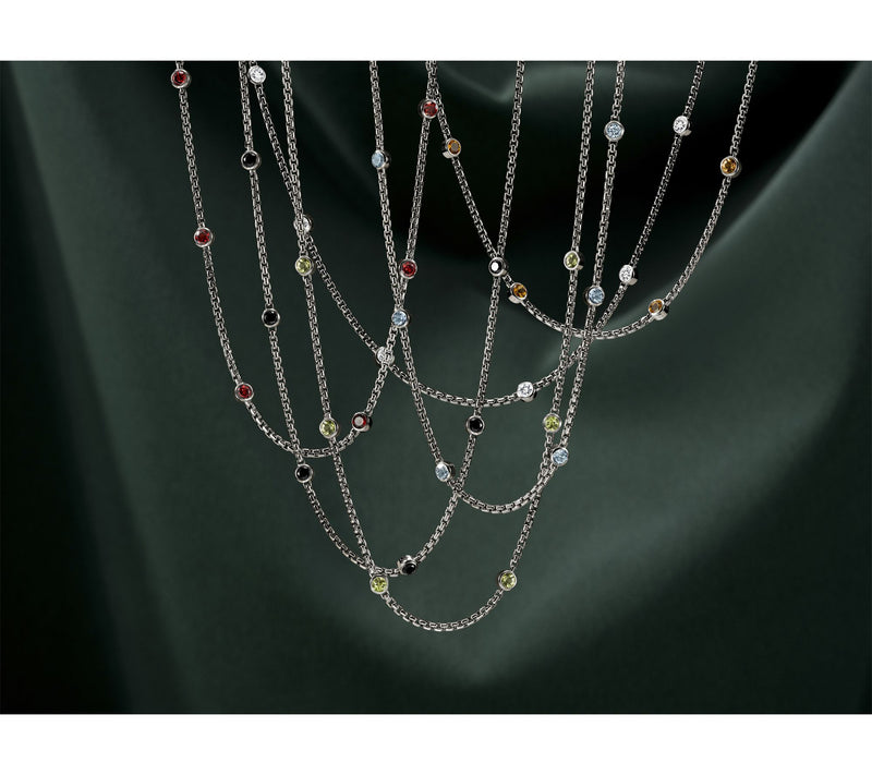 JAI Sterling Silver Box Chain Bezel Gemstone Necklace — View 4
