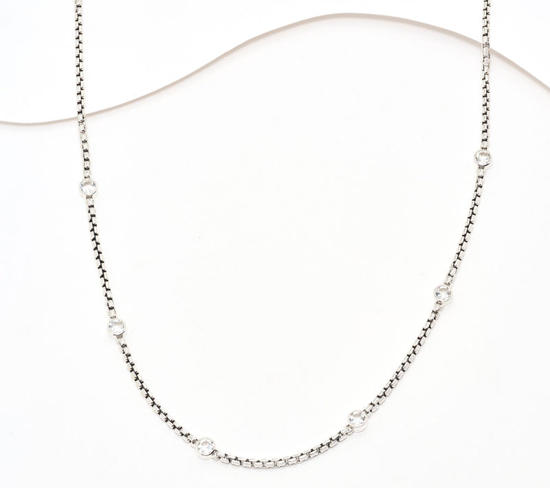 JAI Sterling Silver Box Chain Bezel Gemstone Necklace — View 17