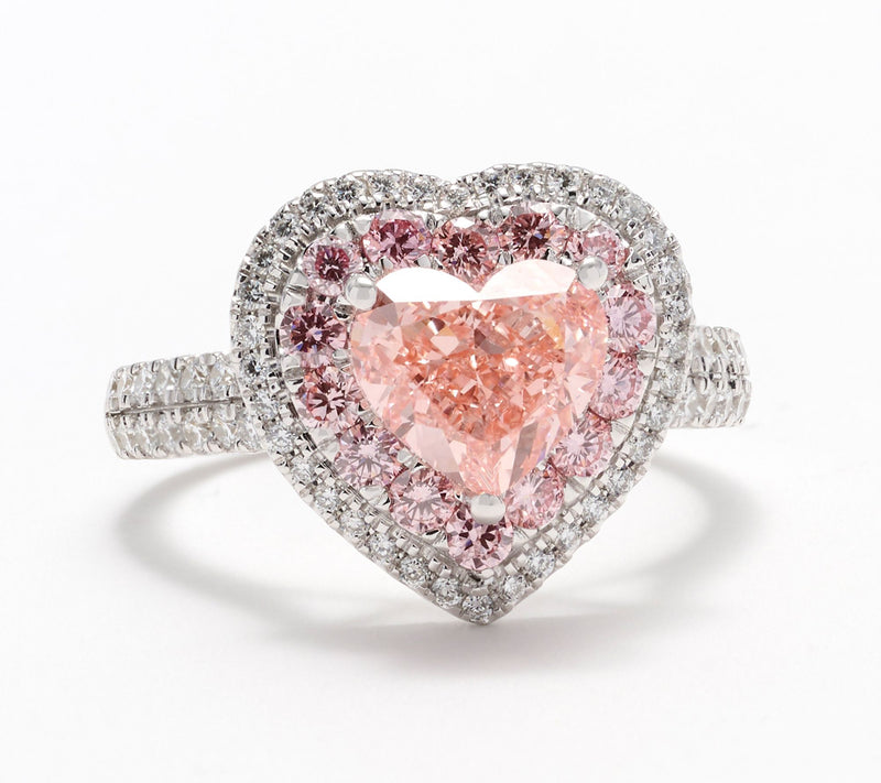 Fire Light Lab Grown Diamond 3.50 cttw Pink Heart Ring, 14K Gold — View 3