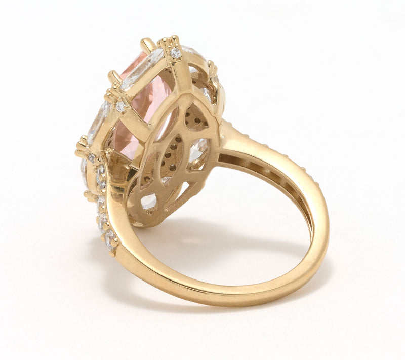 Diamonique Morganite Halo Ring, Sterling Silver — View 4