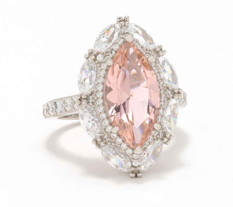 Diamonique Morganite Halo Ring, Sterling Silver — View 8