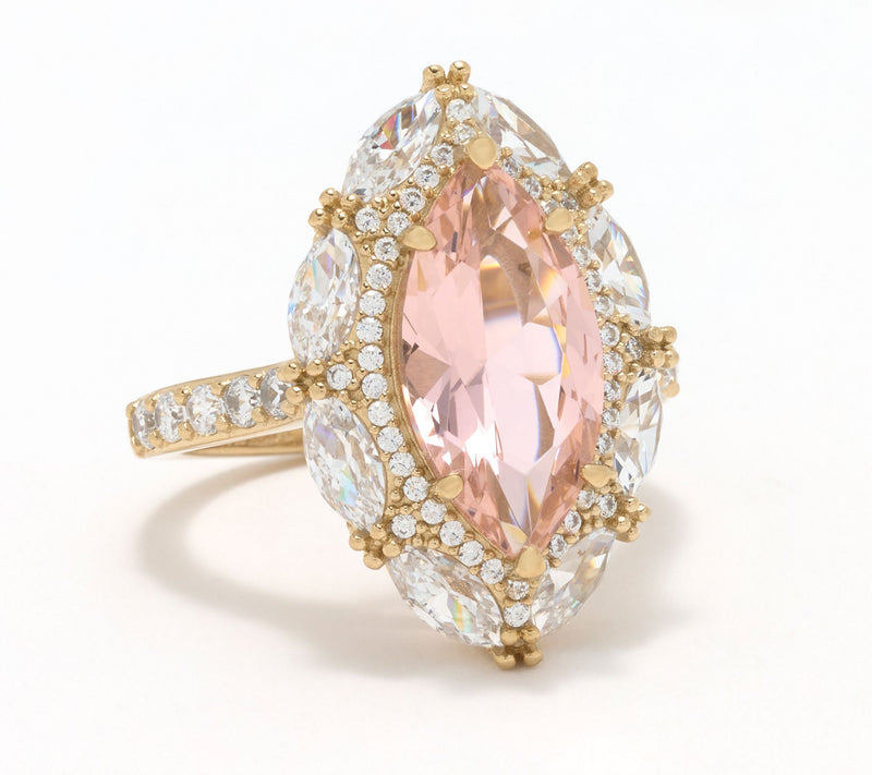 Diamonique Morganite Halo Ring, Sterling Silver — View 9