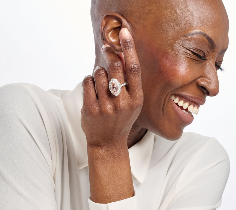 Diamonique Morganite Halo Ring, Sterling Silver — View 5