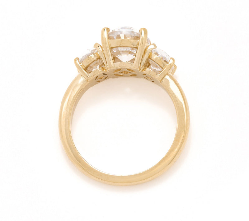 Diamonique Classics 100-Facet 3-Stone Ring, Sterling Silver — View 2