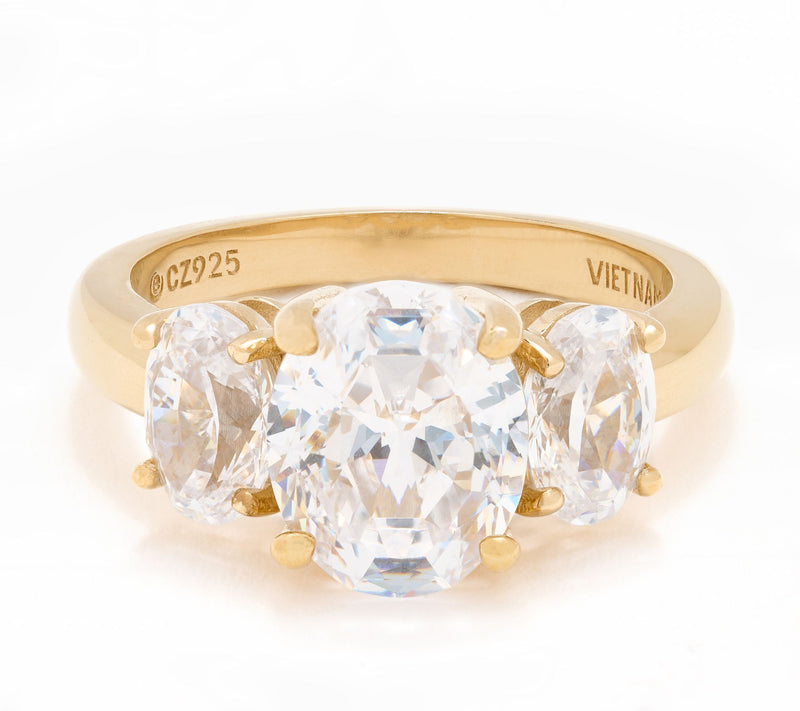 Diamonique Classics 100-Facet 3-Stone Ring, Sterling Silver — Main view