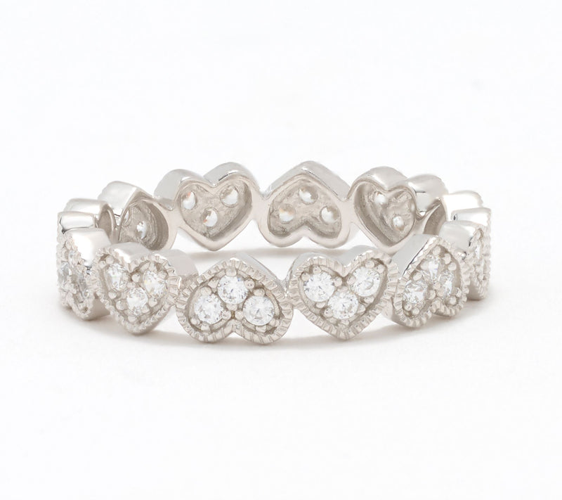 Diamonique Heart Eternity Ring, Sterling Silver — View 8