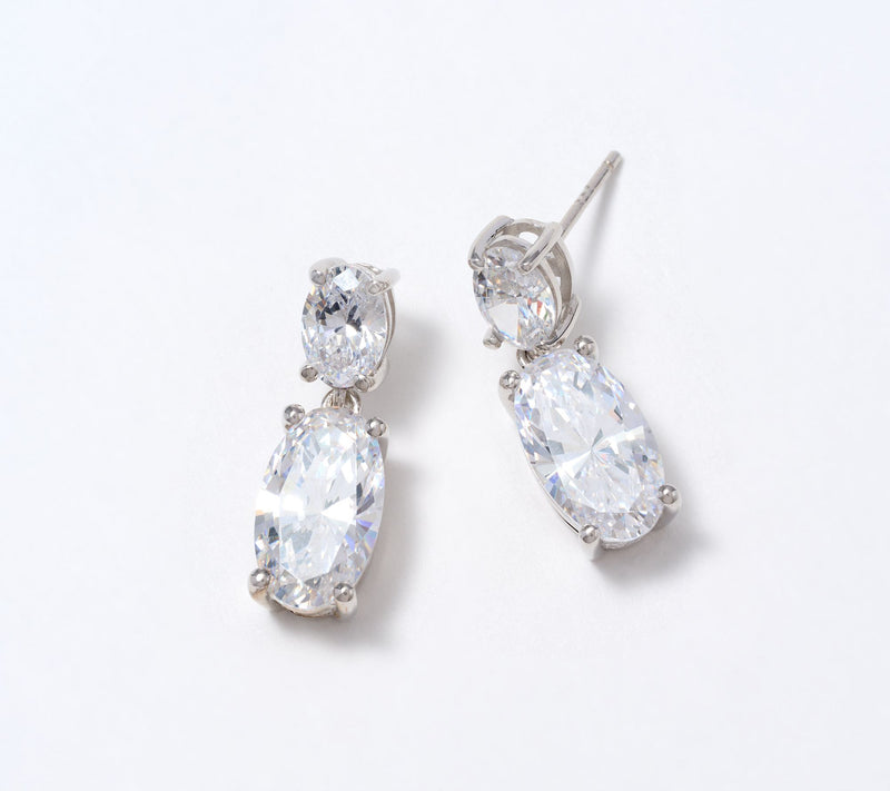 Diamonique Classics Oval Cut Drop Earrings, Sterling Silver — View 6