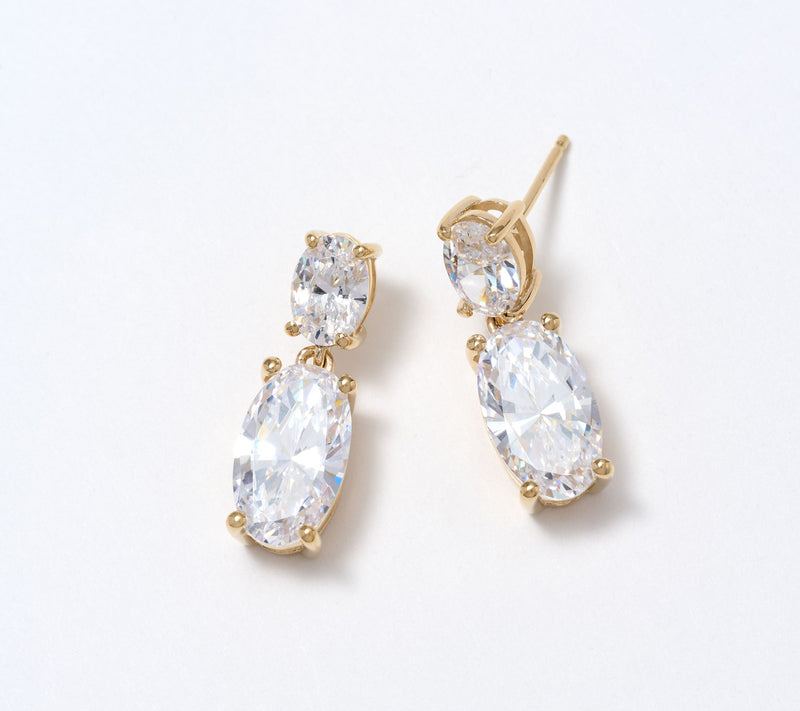 Diamonique Classics Oval Cut Drop Earrings, Sterling Silver — View 7