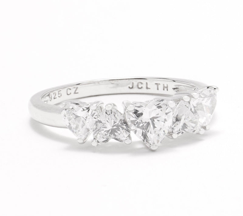 Diamonique Heart Cut 5-Stone Ring, Sterling Silver — View 8