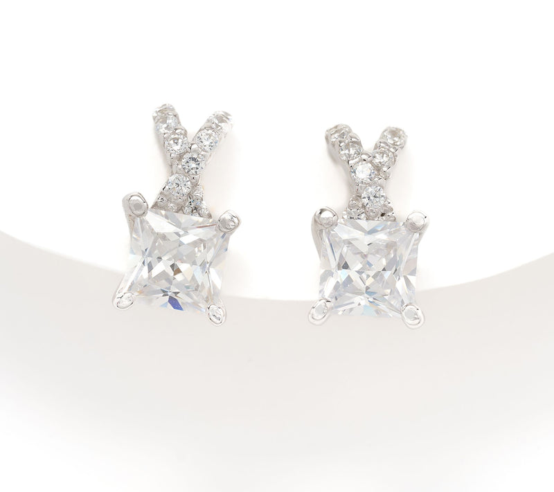 Diamonique Crisscross Stud Earrings, Sterling Silver — View 6