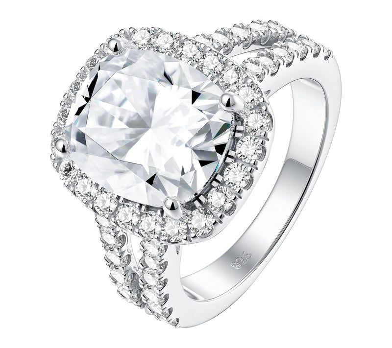 Moissanite Luxe Cushion Cut Halo Engagement Ring, Sterling — View 6