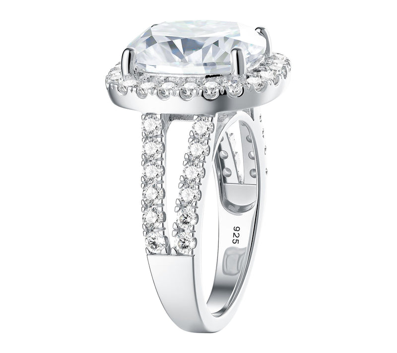 Moissanite Luxe Cushion Cut Halo Engagement Ring, Sterling — View 3