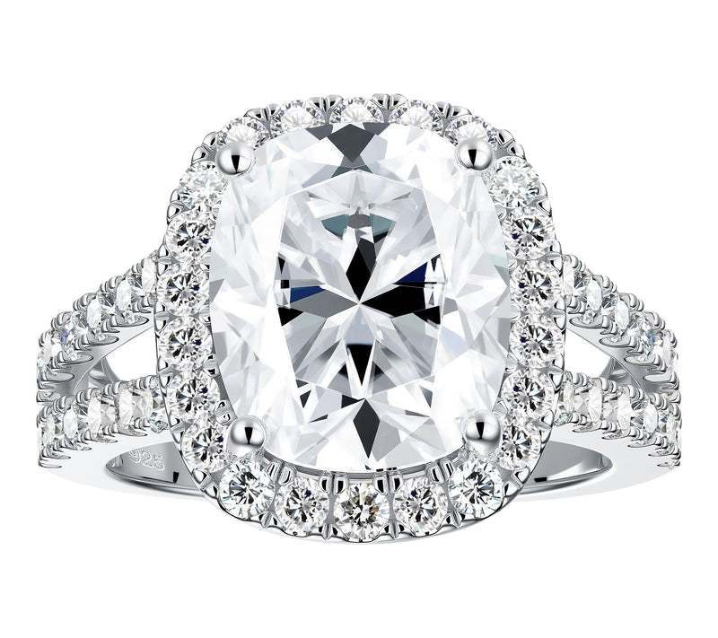 Moissanite Luxe Cushion Cut Halo Engagement Ring, Sterling — View 2