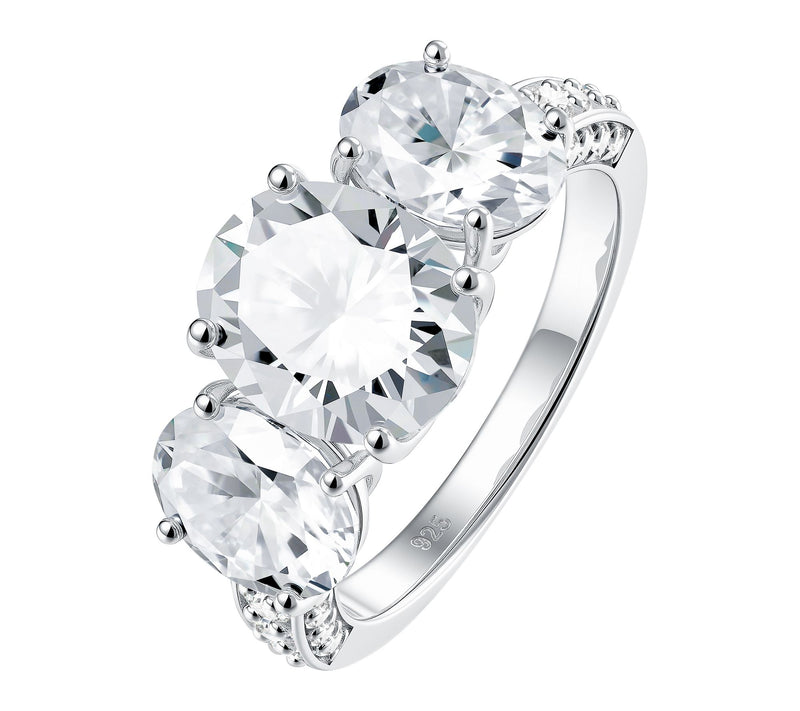 Moissanite Luxe 3-Stone Oval Cut Ring, SterlingSilver — View 2