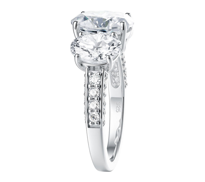 Moissanite Luxe 3-Stone Oval Cut Ring, SterlingSilver — View 4