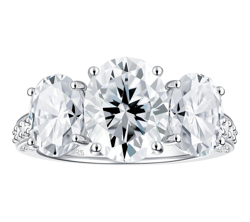 Moissanite Luxe 3-Stone Oval Cut Ring, SterlingSilver — View 3