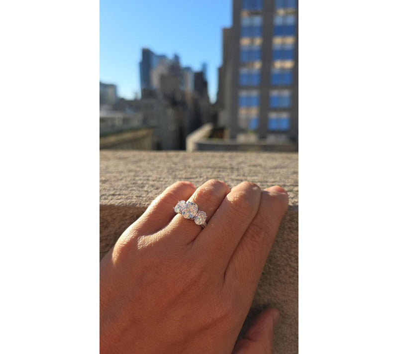 Moissanite Luxe 3-Stone Oval Cut Ring, SterlingSilver — View 5