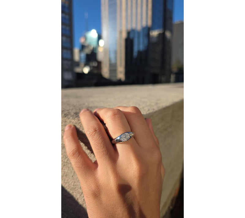 Moissanite Luxe East-West SIgnet Ring, SterlingSilver — View 4