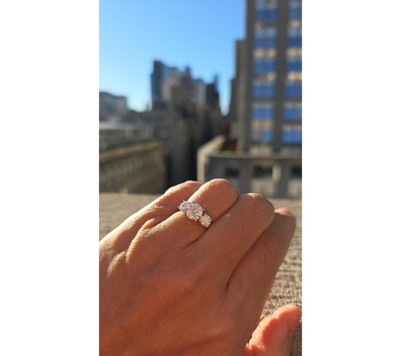 Moissanite Luxe 3-Stone Round Cut Ring, Sterling Silver — View 4