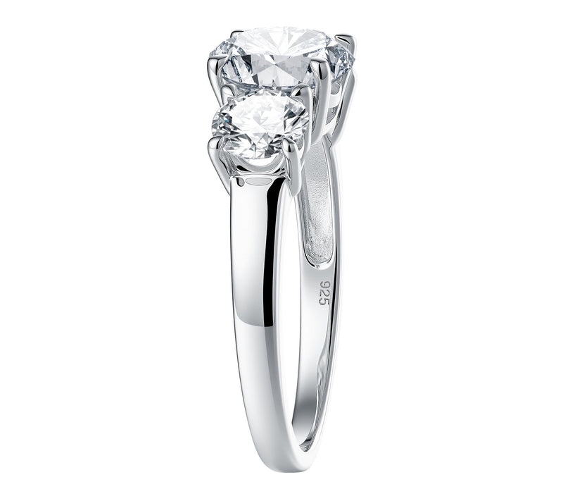 Moissanite Luxe 3-Stone Round Cut Ring, Sterling Silver — View 3
