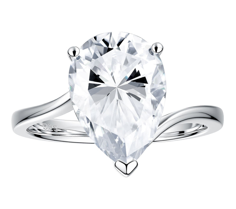 Moissanite Luxe Pear Cut Solitaire Ring, Sterling Silver — View 2