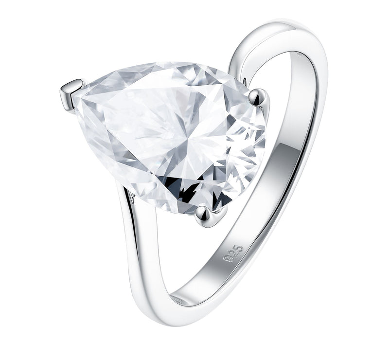Moissanite Luxe Pear Cut Solitaire Ring, Sterling Silver — Main view