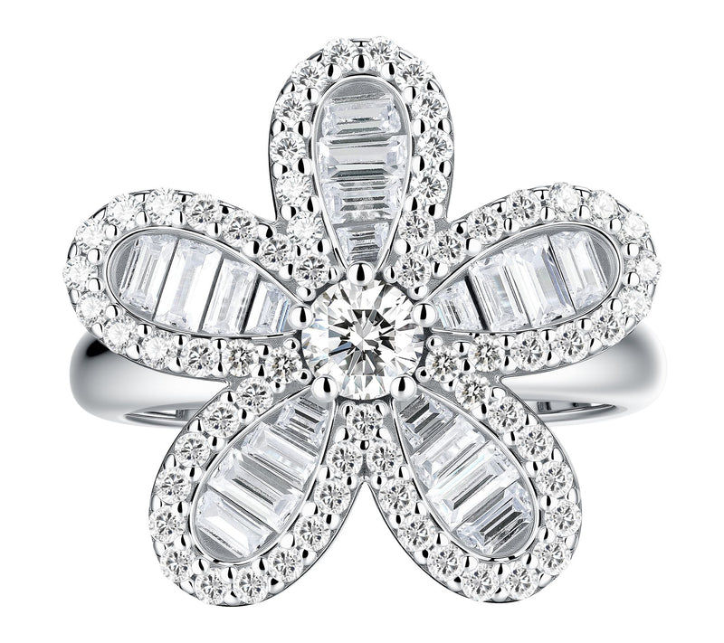 Diamonqiue x Jennifer Miller Baguette Flower Ring, Sterling — View 2