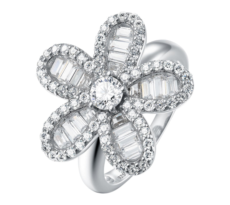 Diamonqiue x Jennifer Miller Baguette Flower Ring, Sterling — Main view